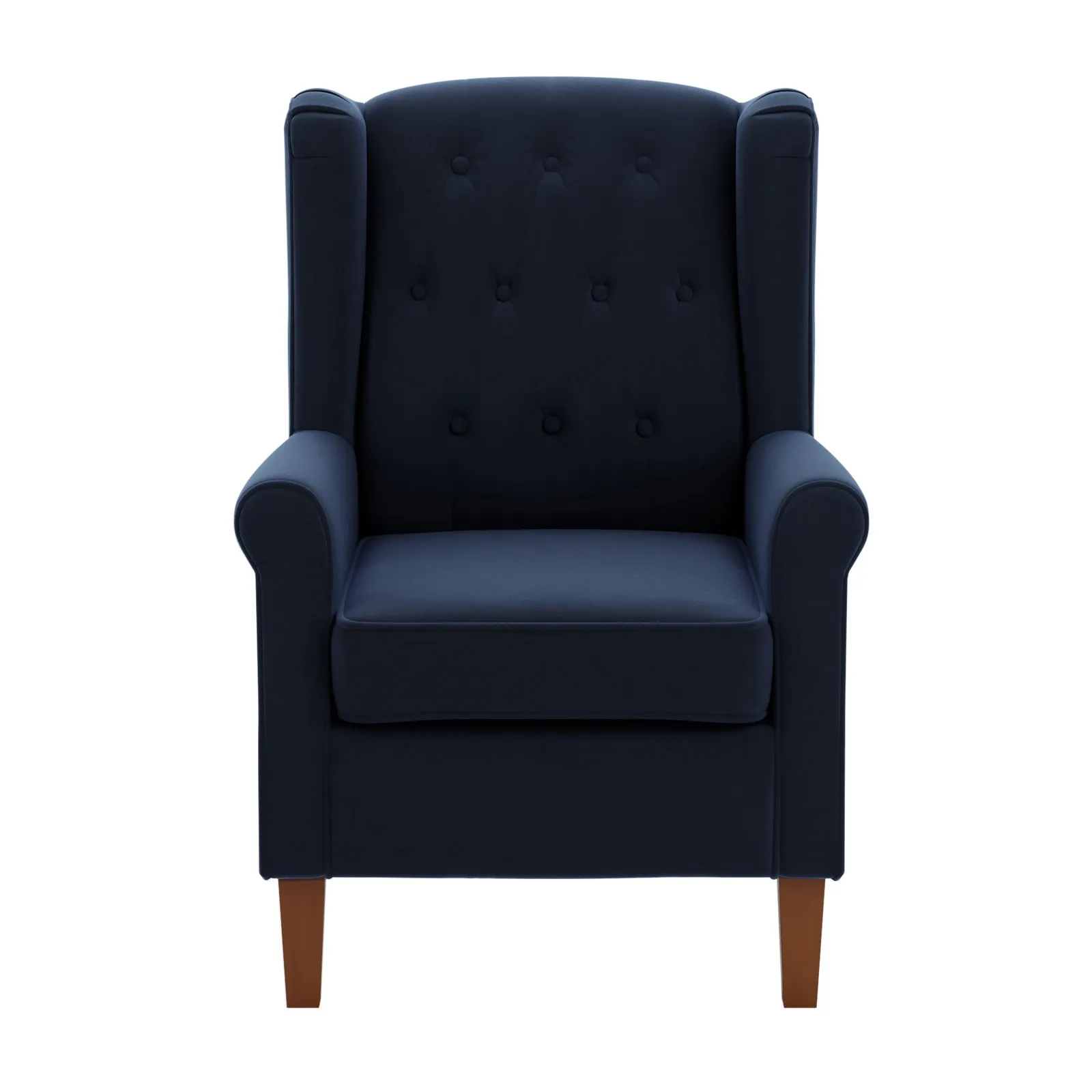 Oswald Button Back Velvet Armchair Navy Blue