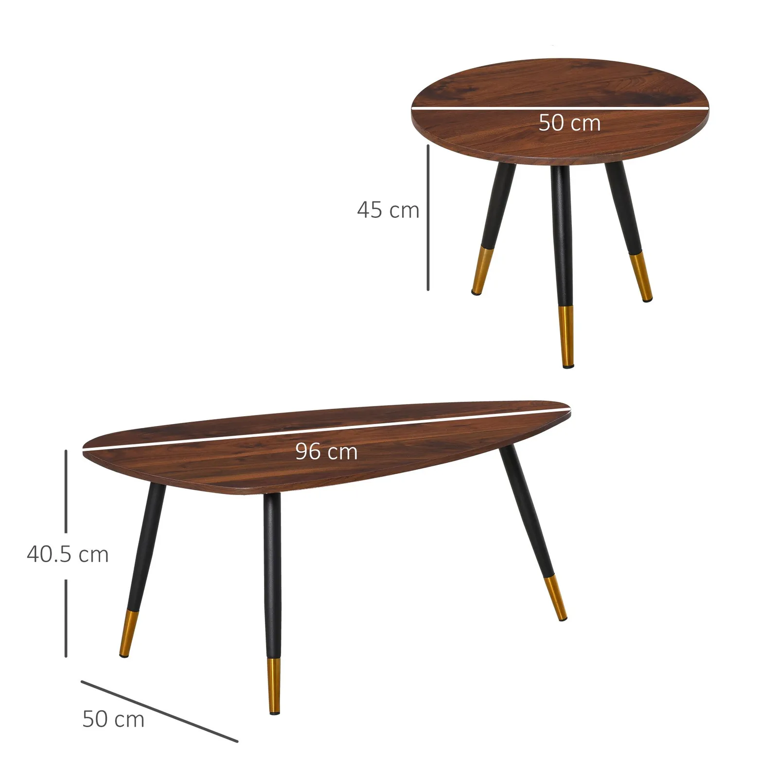 HOMCOM Coffee Table Set of 2 Nesting End Side Tables for Living Room in Brown 3
