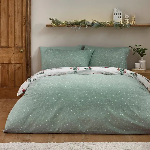 Catherine Lansfield Christmas Dogs 100% Brushed Cotton Duvet Cover & Pillowcase Set 2