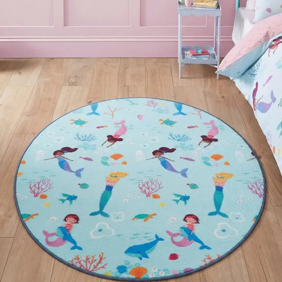 Catherine Lansfield Kids Mermaid Blue Circle Rug