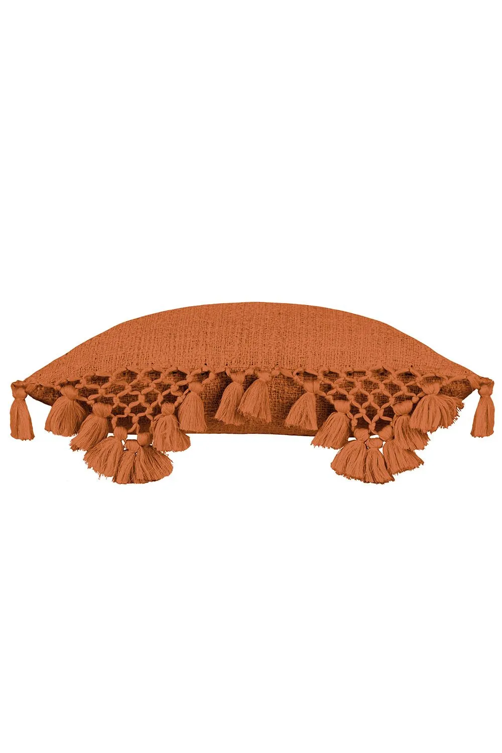 Yard Anko Slub Cotton Macrame Tassel Trimmed Cushion in Orange 2