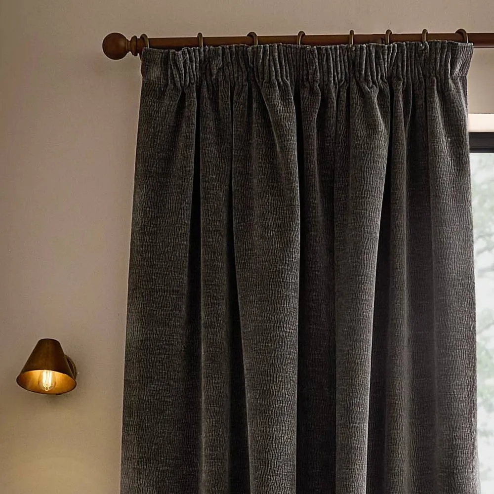 Yard Heath Washed Velvet Fully Lined Pencil Pleat Curtain Pair in Charcoal 3