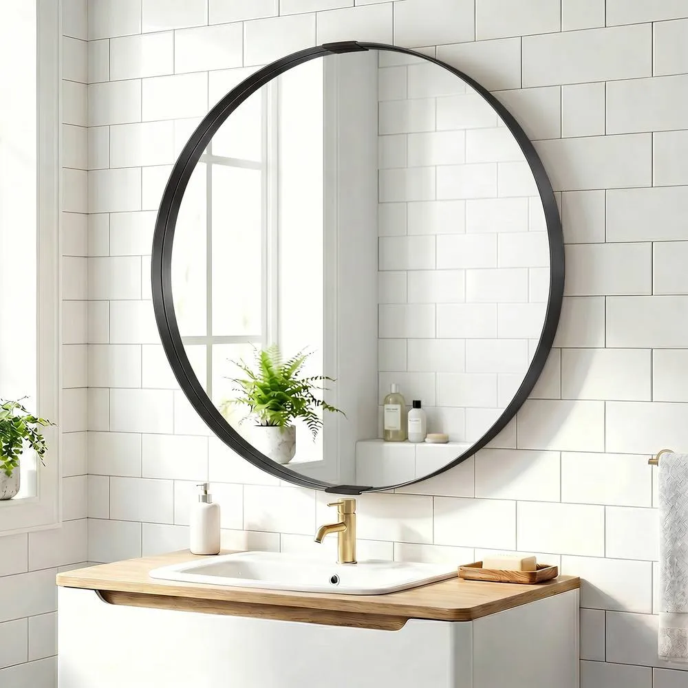 HOMCOM Wall Mirror 61 cm, Wall Mounted Bathroom Mirror in Black