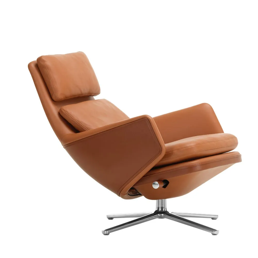 Vitra Grand Relax Lounge Chair Leather Cognac Polished Base Felt Glides 3