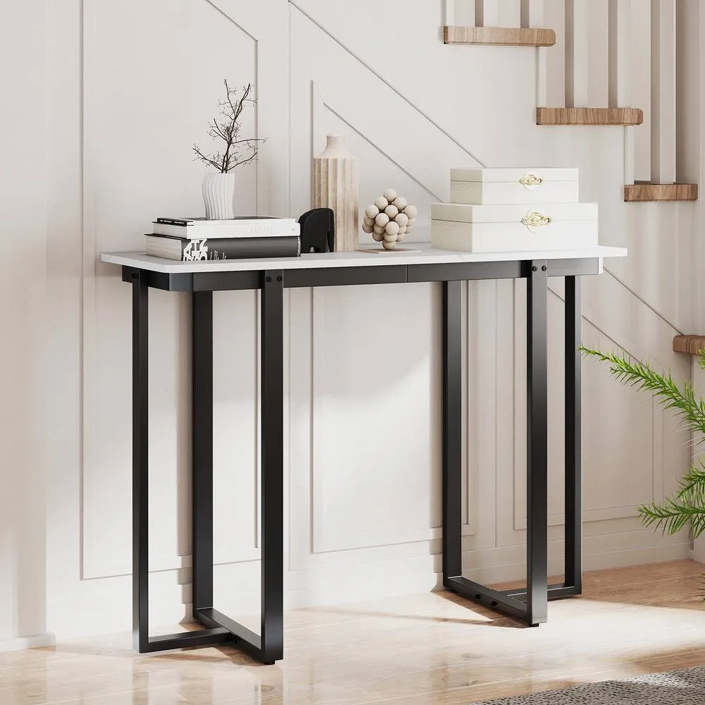 Costway Console Table Modern Faux Marble Entryway Table White & Black 4