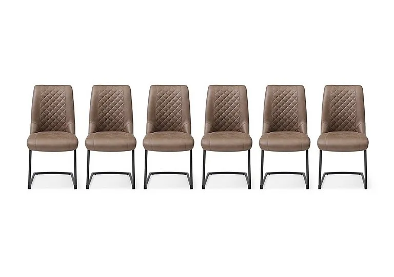 Jayden Set of 6 Faux Leather Cantilever Dining Chairs - Light Brown