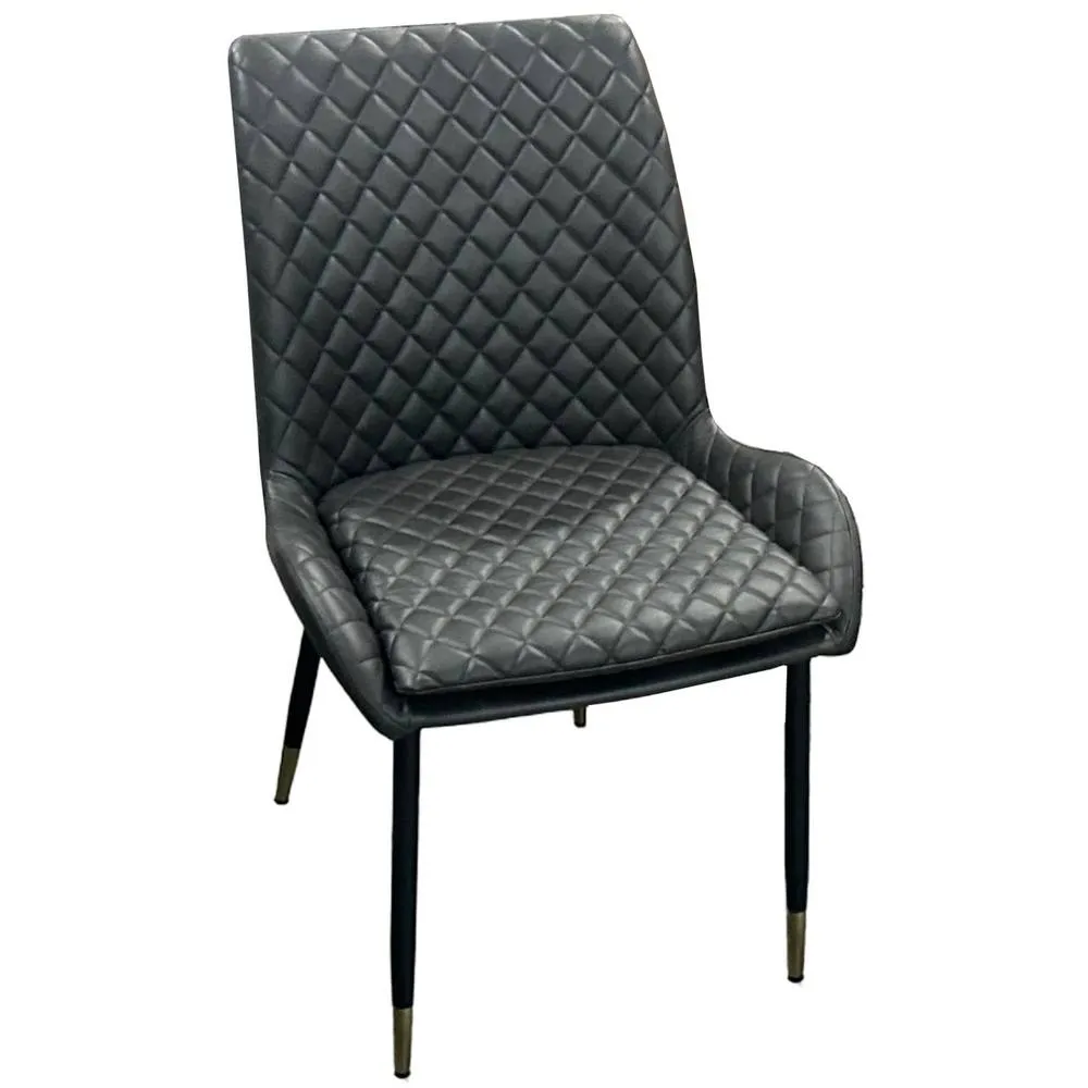 IH Design Leather Steel Legs Dining Chairs Grey (Set of 2) in Dark Grey 2