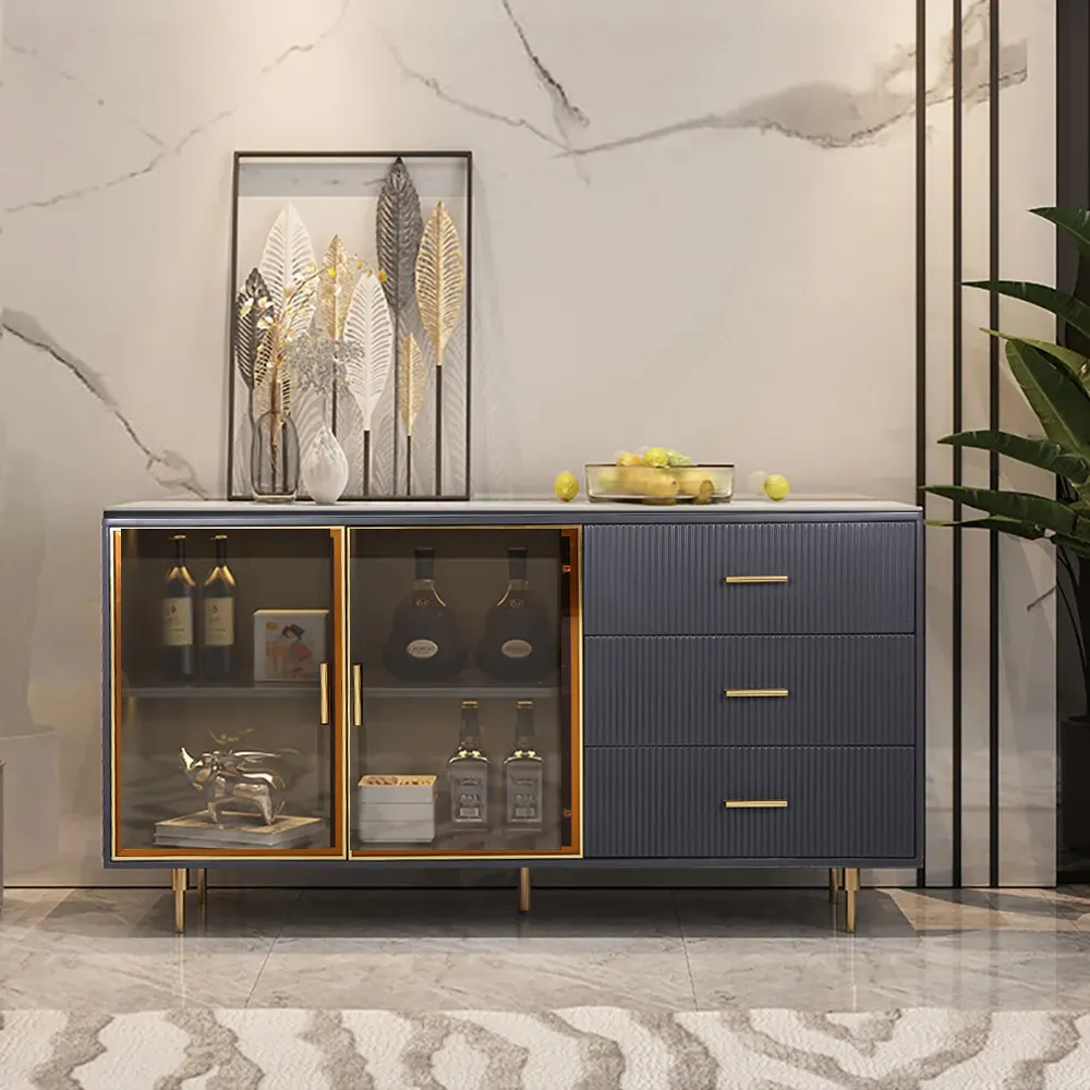 Cofab 1500mm Sideboard Sintered Stone Top Luxury Buffet Tempered Glass Doors in Large