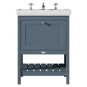 Bayswater Hartleigh Stiffkey Blue Traditional Freestanding Vanity Unit & 3 Tap Hole Traditional Recessed Basin - 600mm