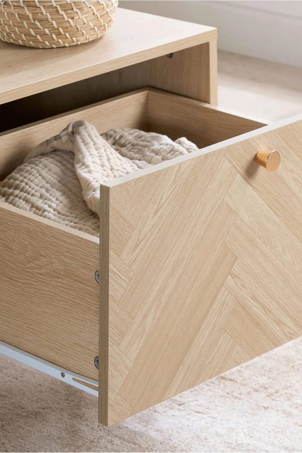 Birlea Herringford 1 Drawer Coffee Table with storage Oak Parquet Design in Brown 5