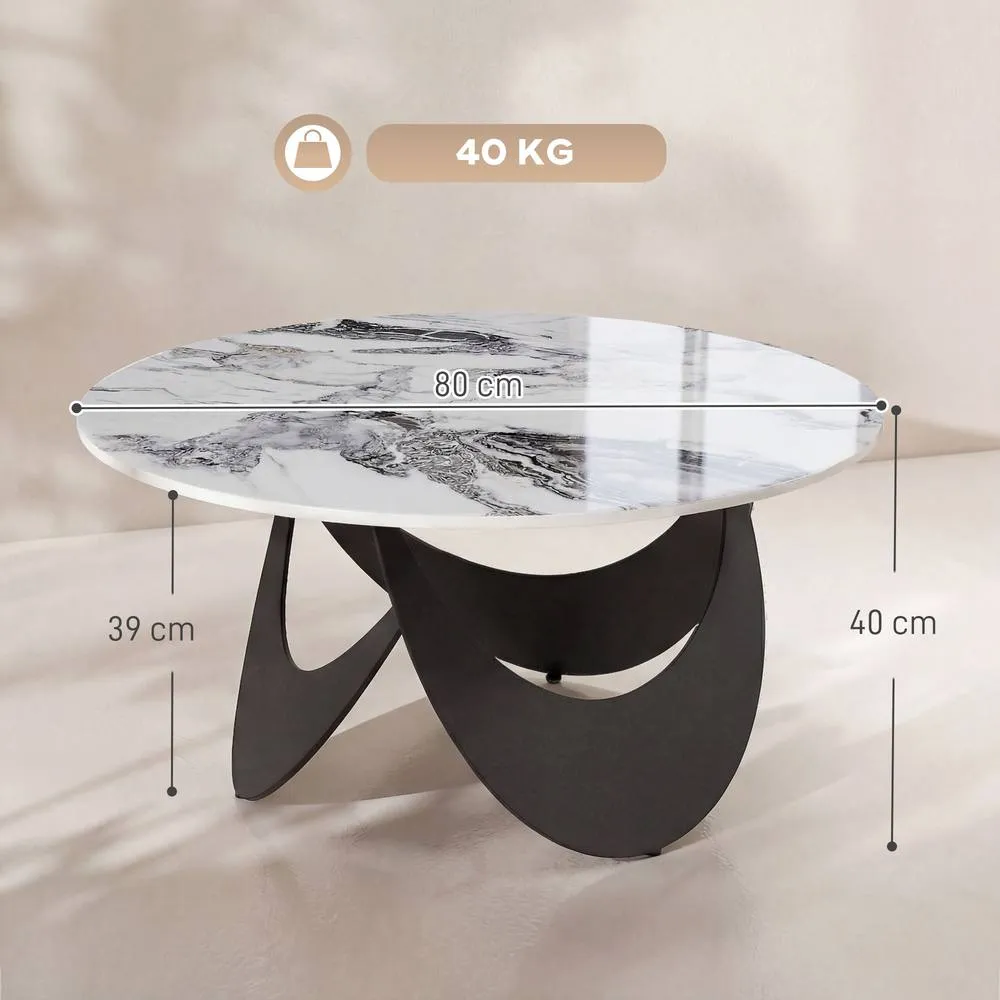 HOMCOM Coffee Table Sintered Stone Top White & Black 3
