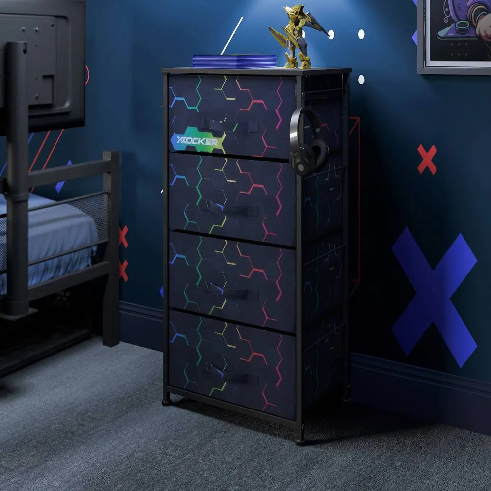 X Rocker Hex Canvas Tallboy Chest of 4 Drawers - Black