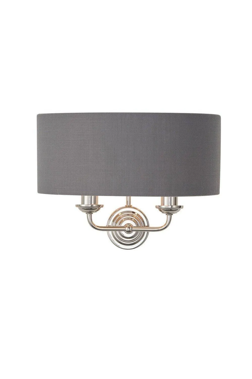 Netlighting Highclere Shade Wall Lamp Bright Nickel Plate Charcoal Fabric in Grey