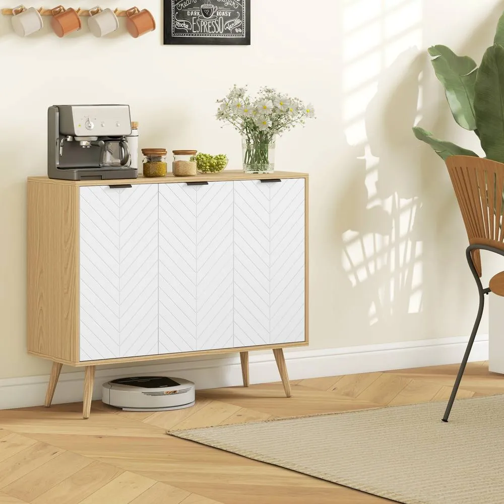 HOMCOM Modern Sideboard, Storage Cabinet, Accent Cupboard for Kitchen, White 2