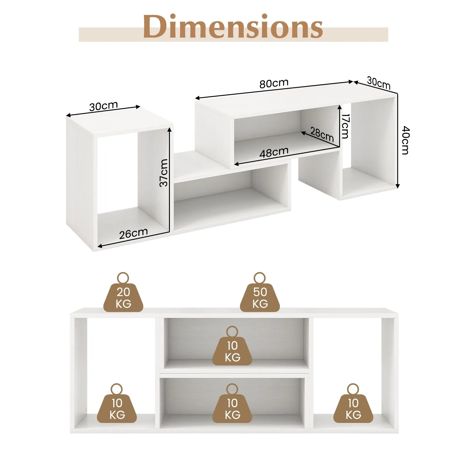 Costway 2 Piece Console TV Stand Free Combination TV Media Table with Storage Shelf in White 2