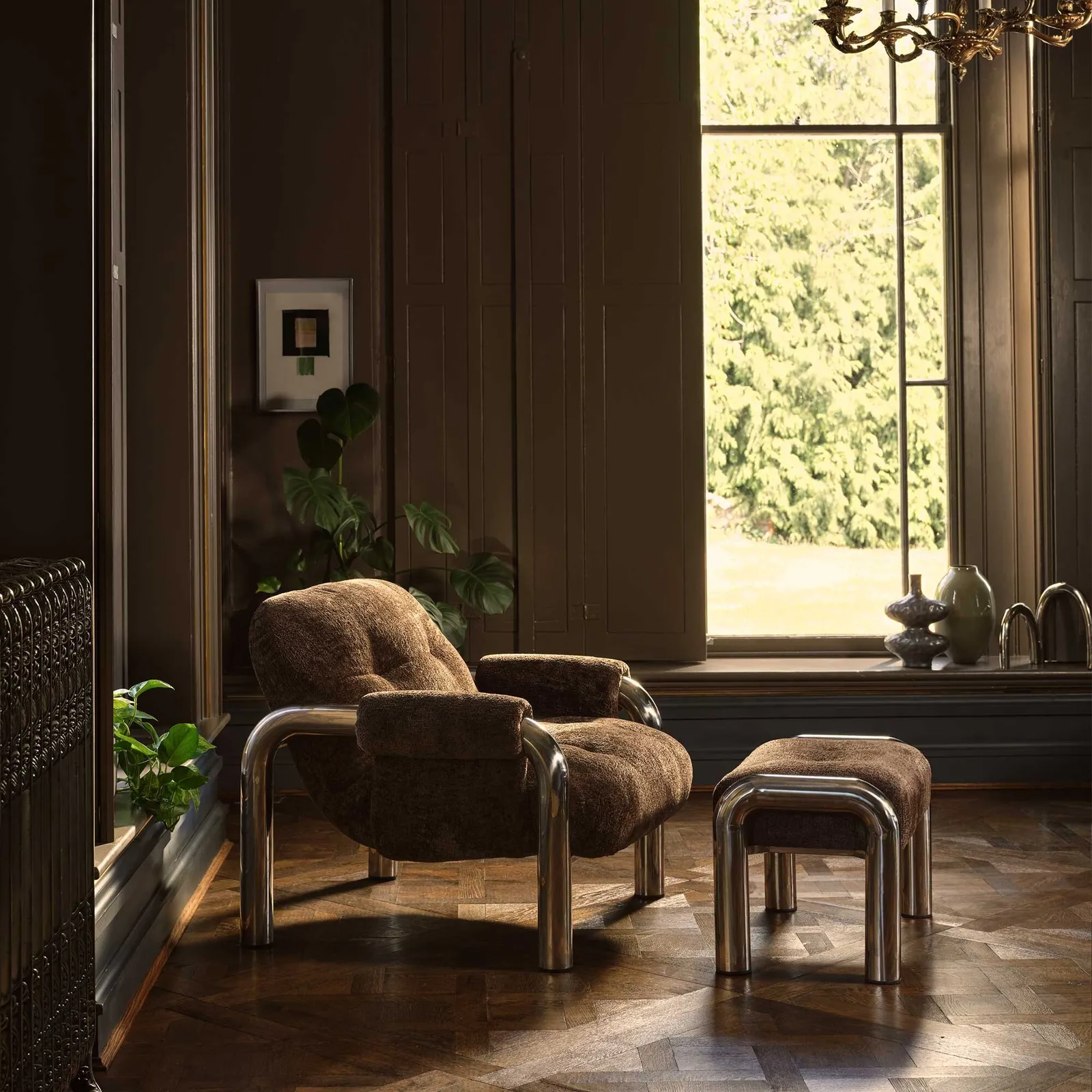 Travolta Stool 70X42X43Cm, Brown Fabric | Barker & Stonehouse 2