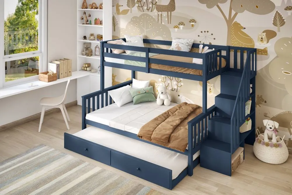 Flair Tag Triple Staircase Bunk Bed with Trundle in Blue 3