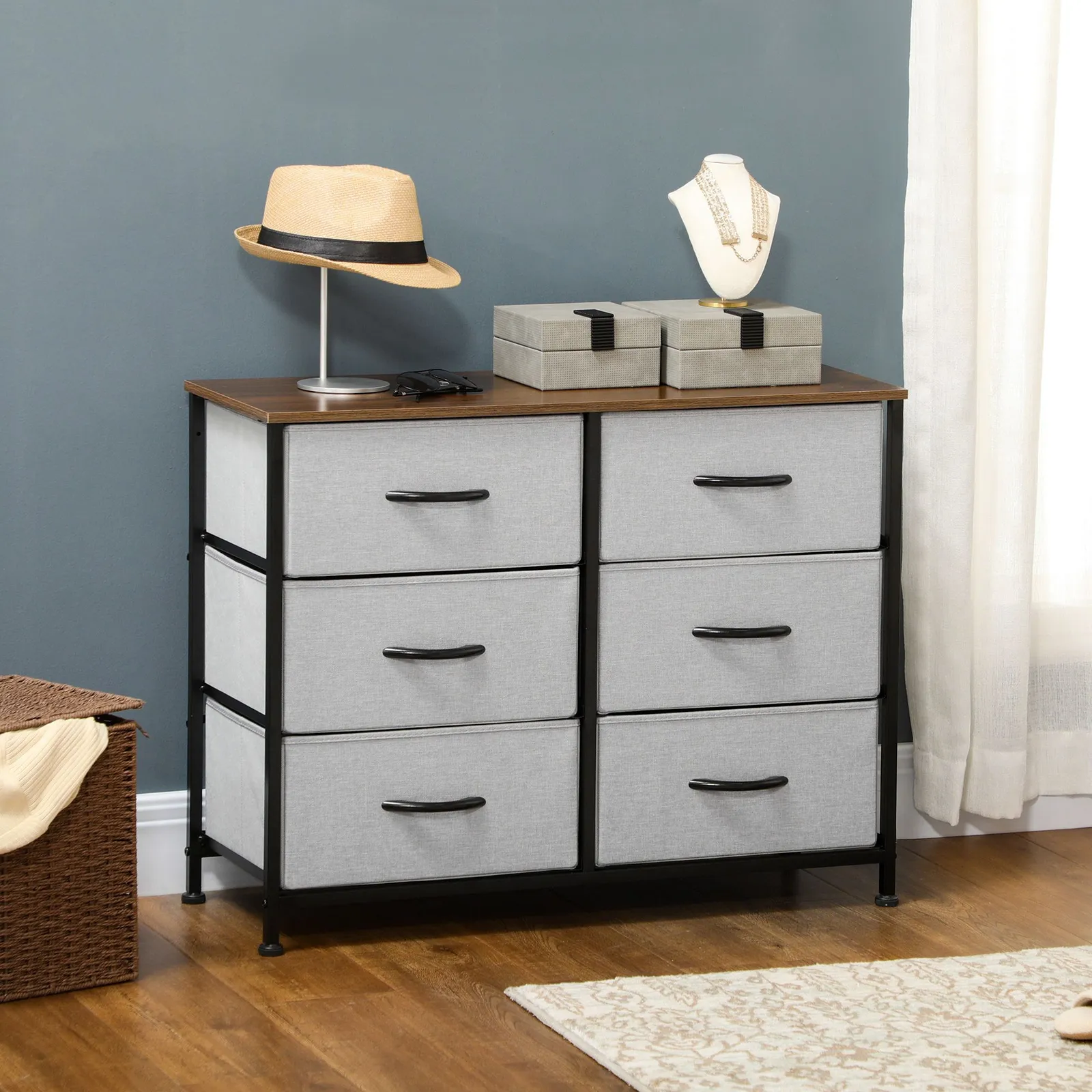 HOMCOM of Drawers Cloth Organizer with Fabric Drawers Steel Frame for Bedroom in Grey