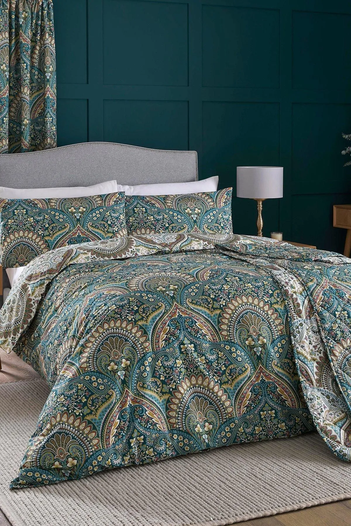Dreams & Drapes 'Palais' Rich Jacobean Damask Print Duvet Cover Set in Teal 4