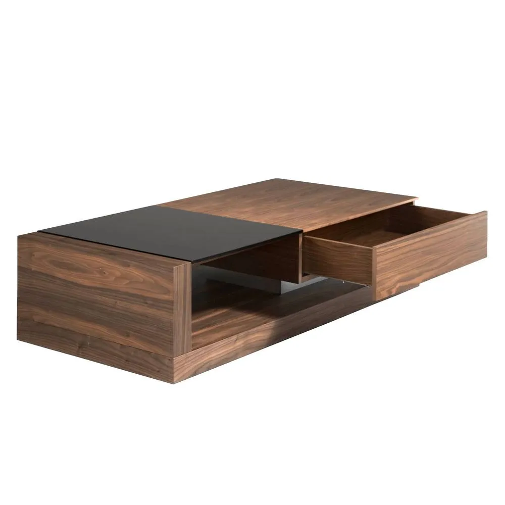 Angel Cerda Rectangular Coffee Table, Walnut Veneer & Black in Brown 6