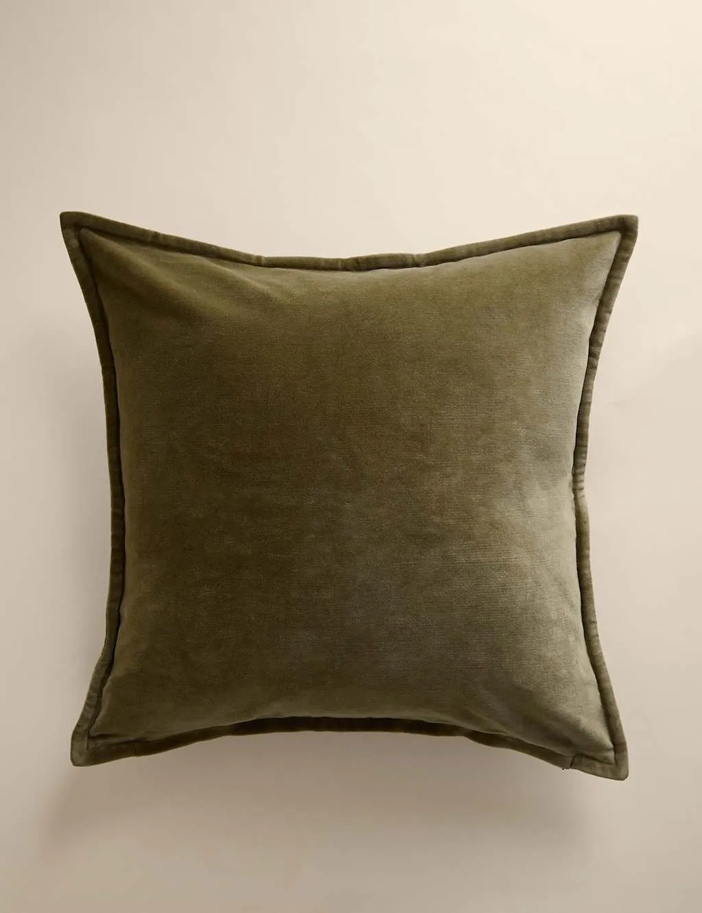 M&S Pure Cotton Velvet Cushion Cover Olive