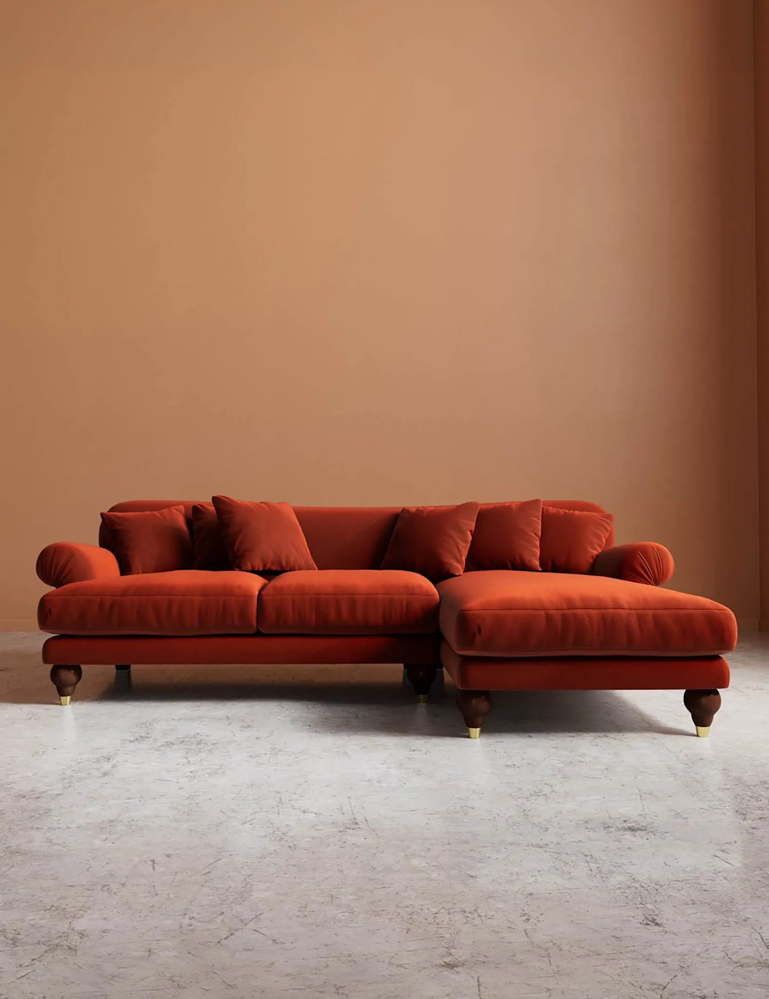 Swoon Willows Crushed Velvet Right Corner Sofa Dark Orange