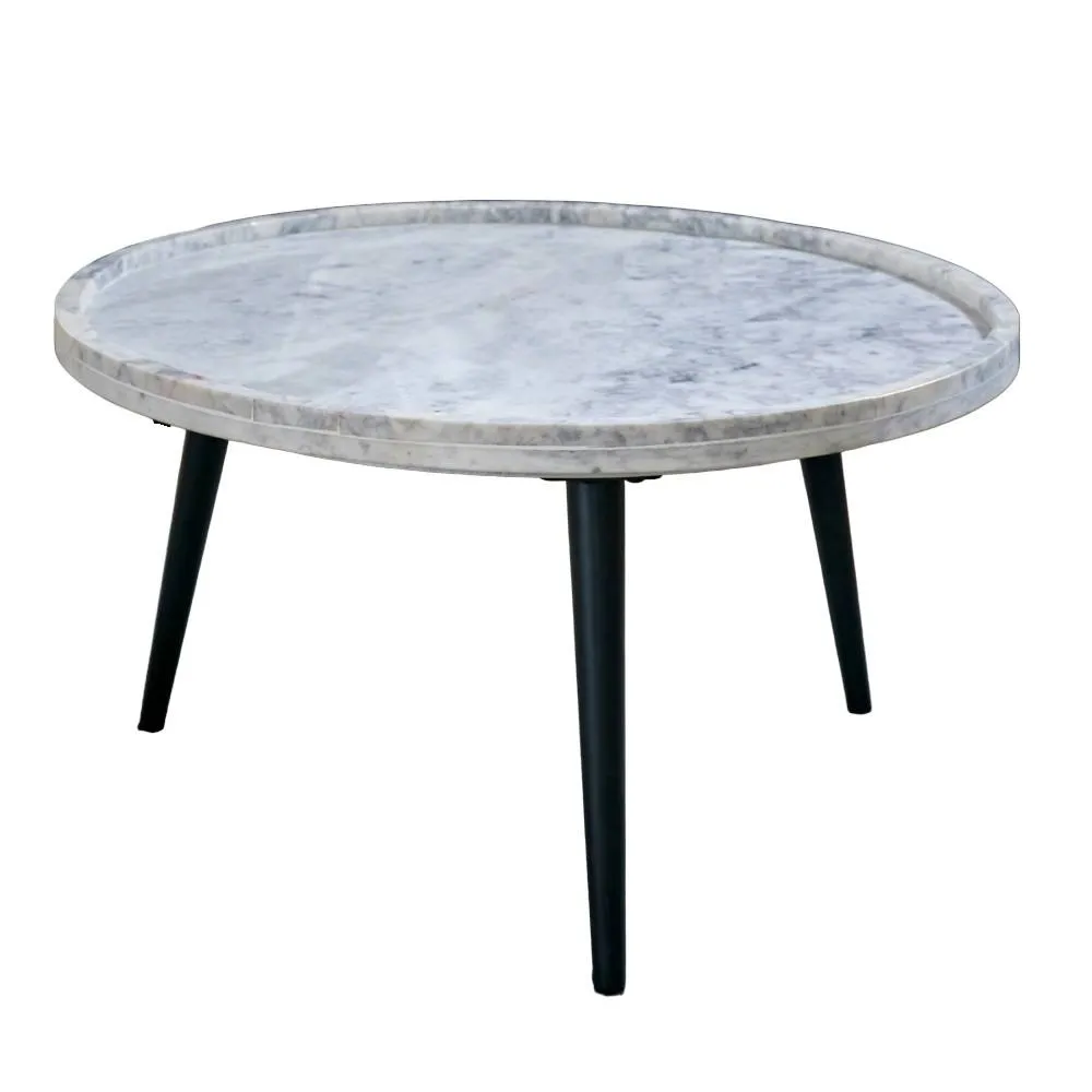 IH Design Ana Real Marble Coffee Table With Metal Legs For Living Room in White