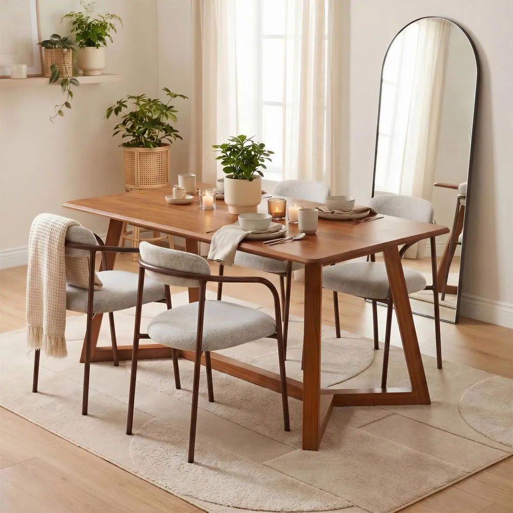 FurnitureboxUK Lulworth Walnut Effect Wood Dining Table & 4 Grey Rhea Chairs