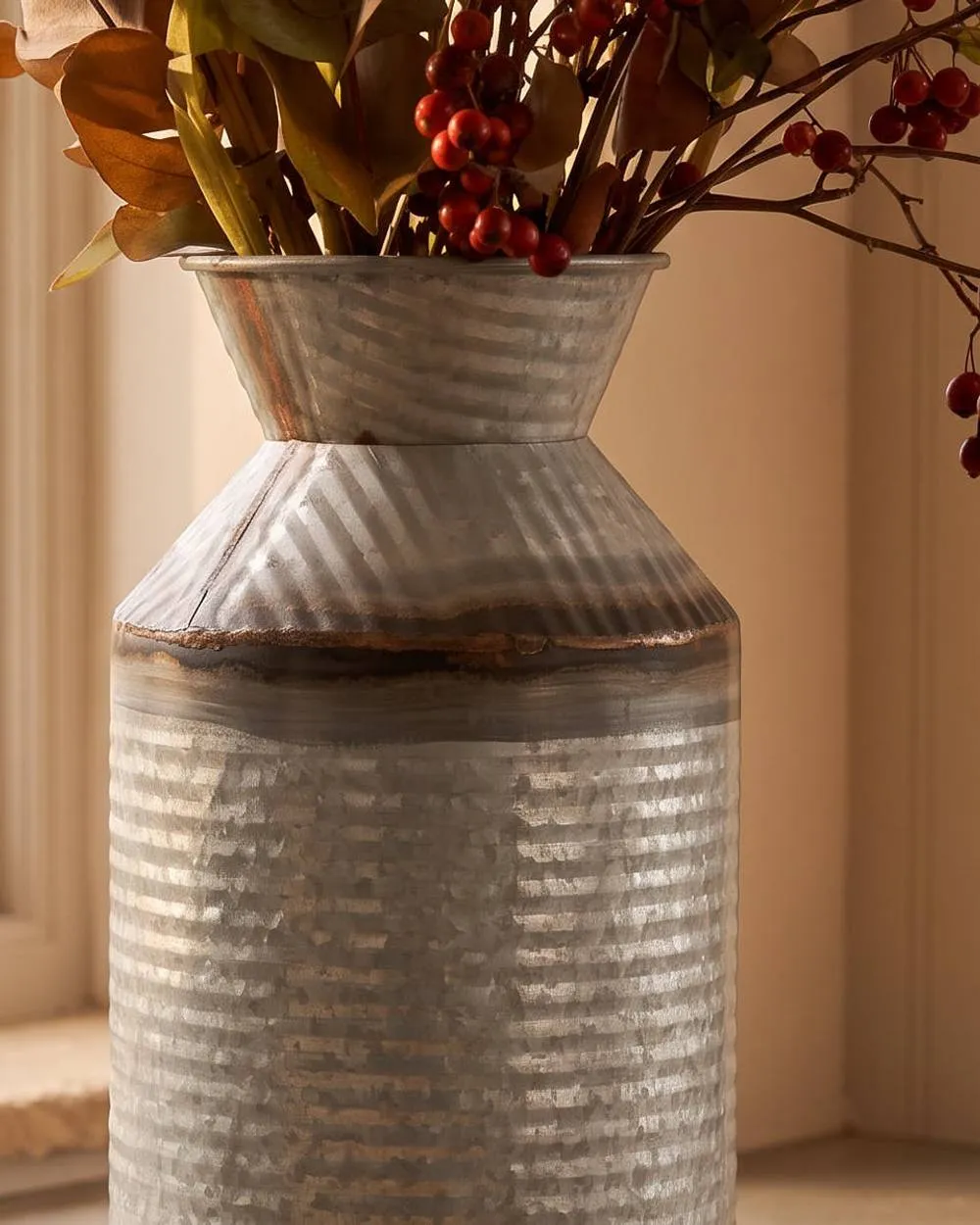 Dibor Ribbed Metal Vase with Pewter Finish in Metallic Silver 6