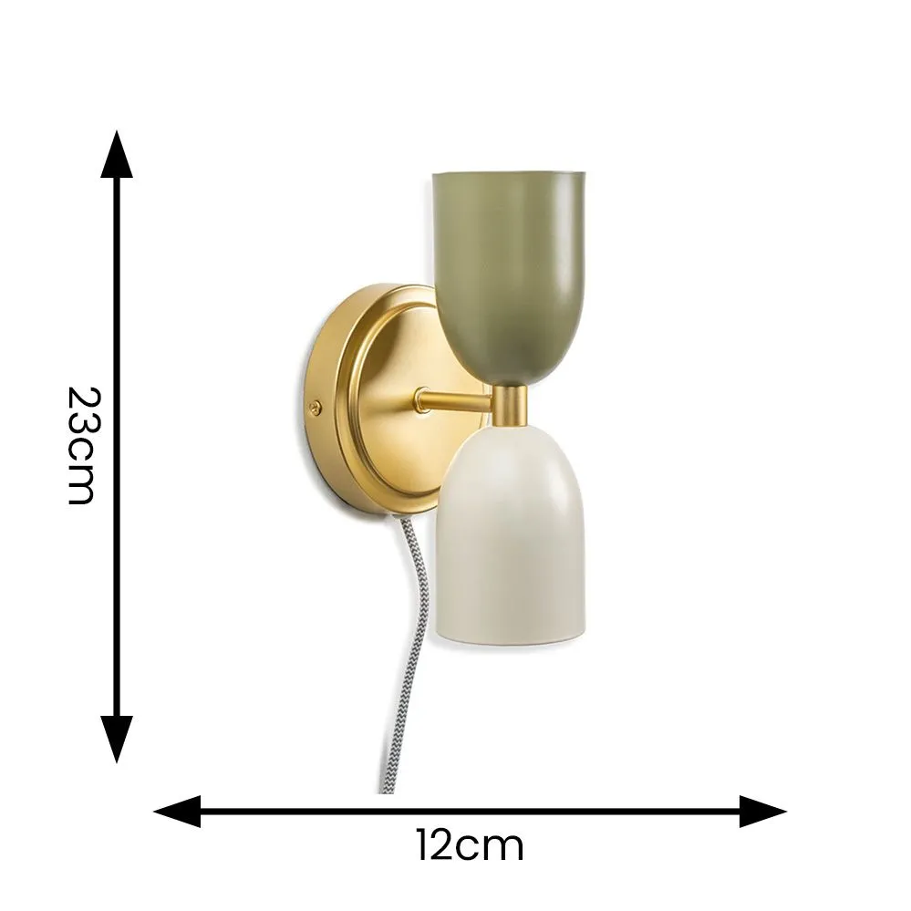 ValueLights Pair of - Plug in Gold Up & Down Easy Fit Wall Lights with Khaki / Cream Shades 5