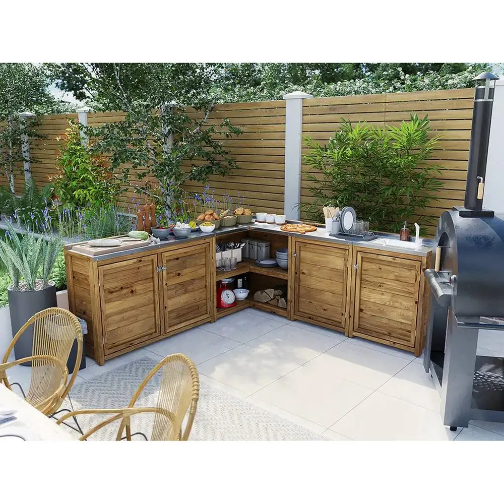 Dunster House Garden Kitchen with Right Side Sink W2m x D2m / W7' x D7' in Brown 2