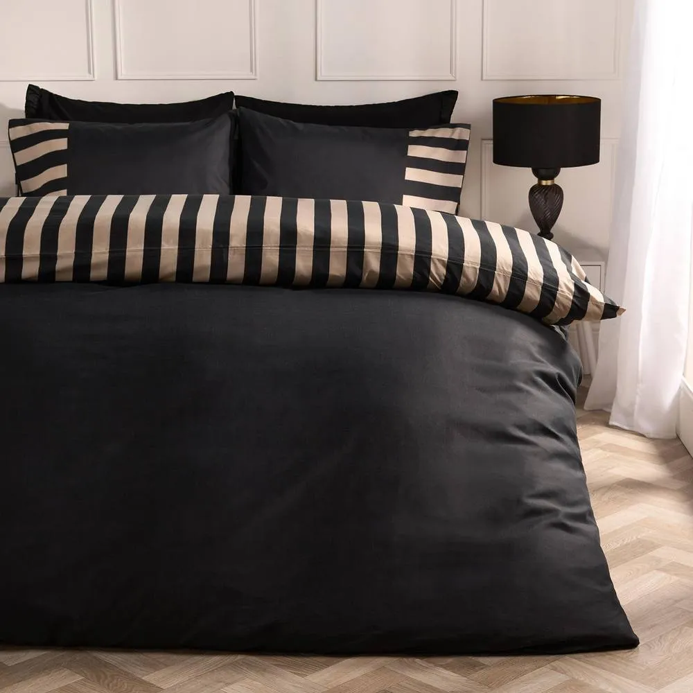 OHS Stripe Edge Bedding Set Microfibre Duvet Cover with Pillowcase in Black