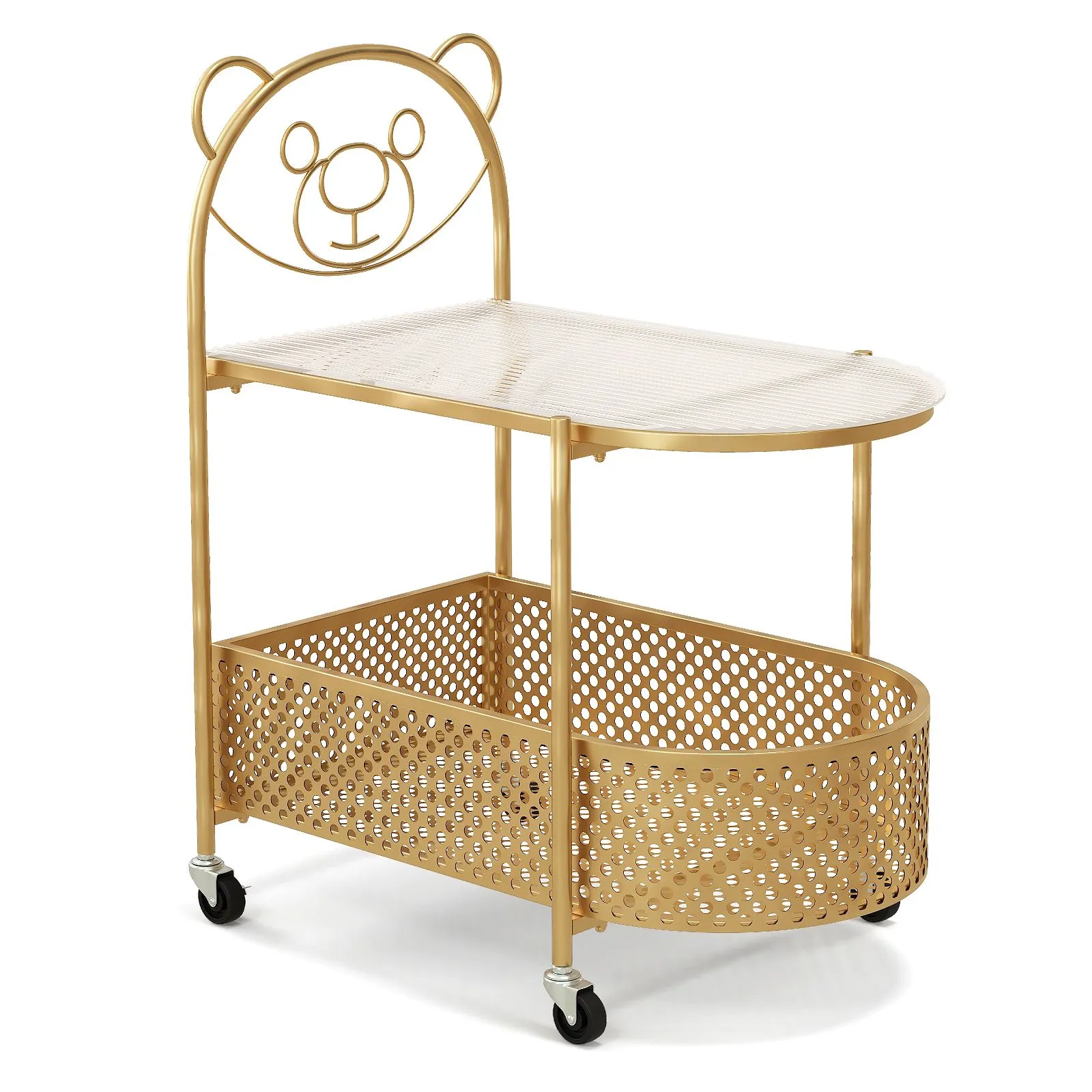 Costway Mobile Glass Coffee Table 2-Tier Modern Cocktail Table-Golden in Gold 4