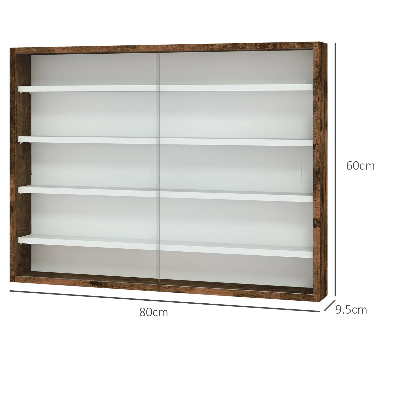 HOMCOM 5-Tier Wall Display Shelf Unit Cabinet w/ Shelves Glass Doors in Brown 3