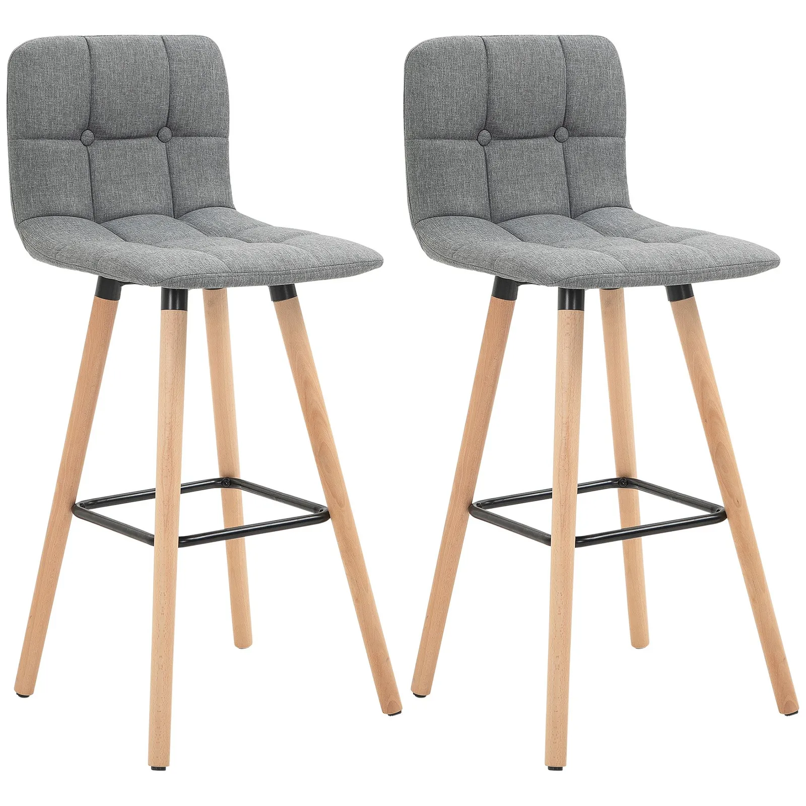 HOMCOM Bar stool Set of 2 Armless Button Tufted Counter Chairs Wood Legs in Grey 2