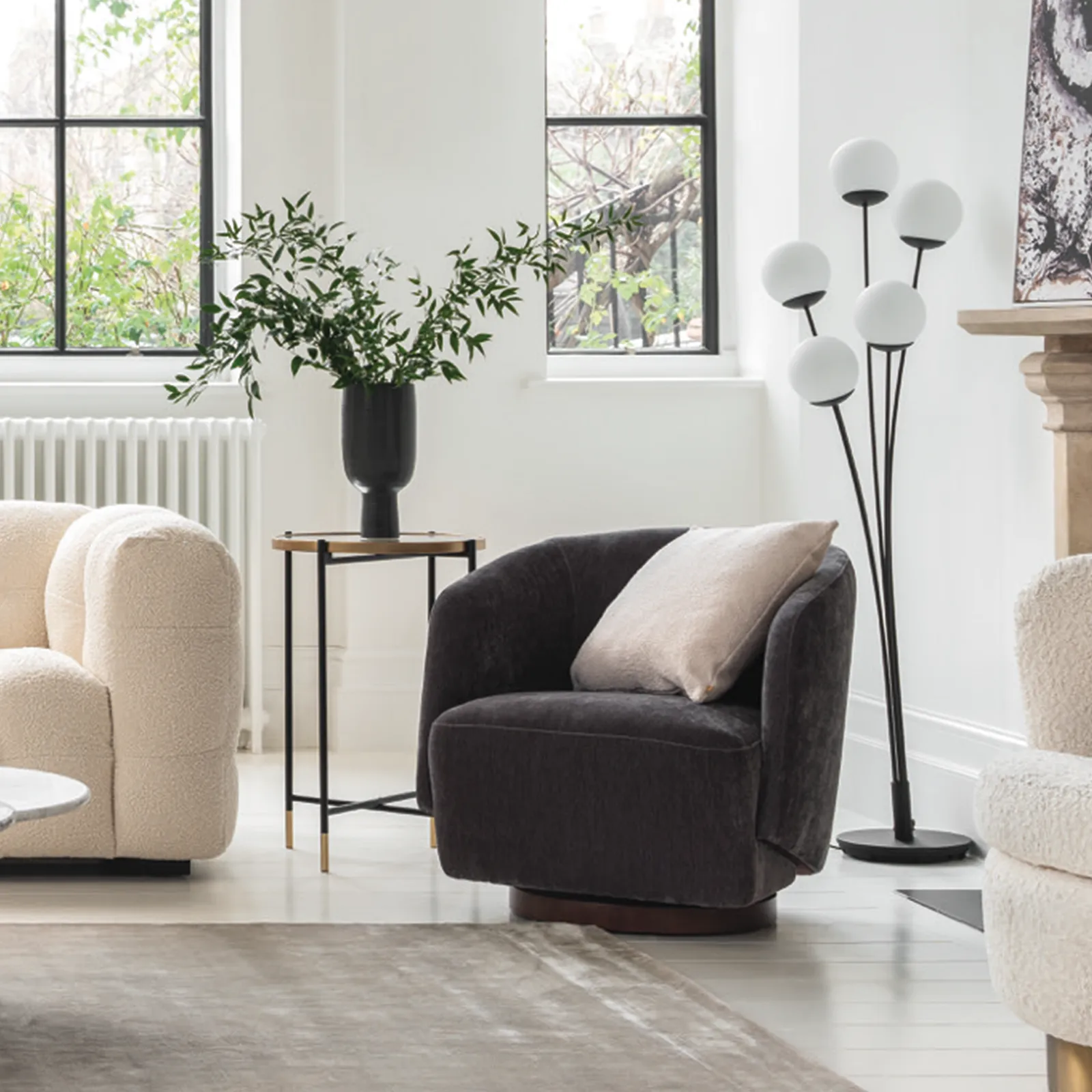Pellaro Swivel Armchair, Grey Fabric | Barker & Stonehouse 2