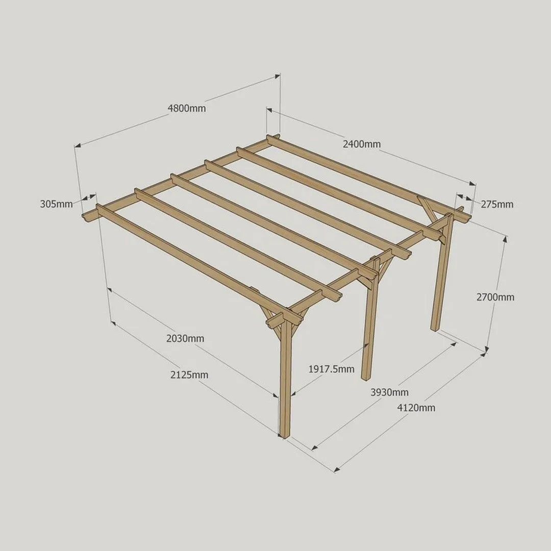 Rutland County Garden Furniture Ltd Wall Mounted Garden Pergola 3 Posts, Wood, L240 x W480 x H270cm, Brown in Green 4