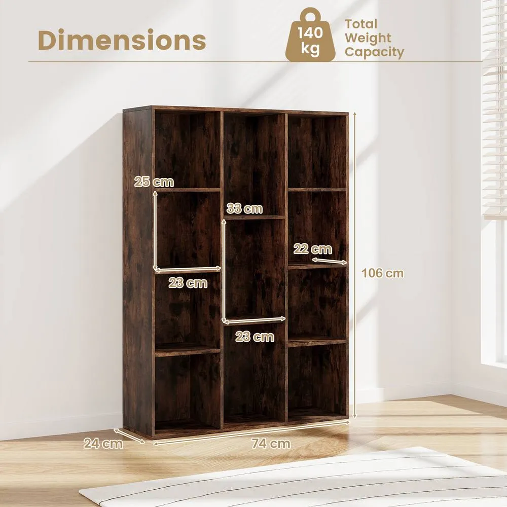 Costway 11 Cubes Bookcase Modern Geometric Bookshelf Book Storage Organizer in Brown 2