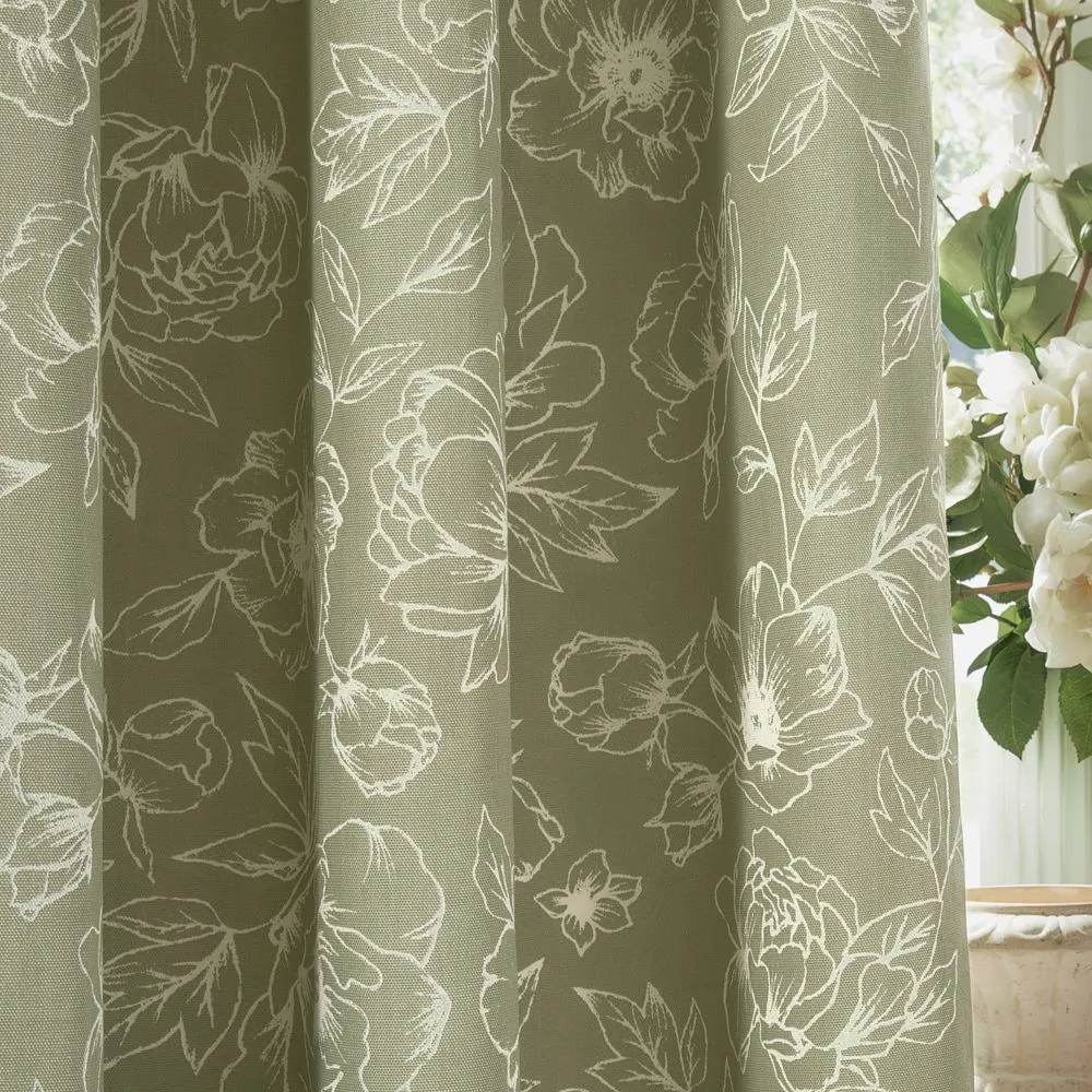 Wylder Bella Floral 100% Cotton Eyelet Curtain Pair in Green 5