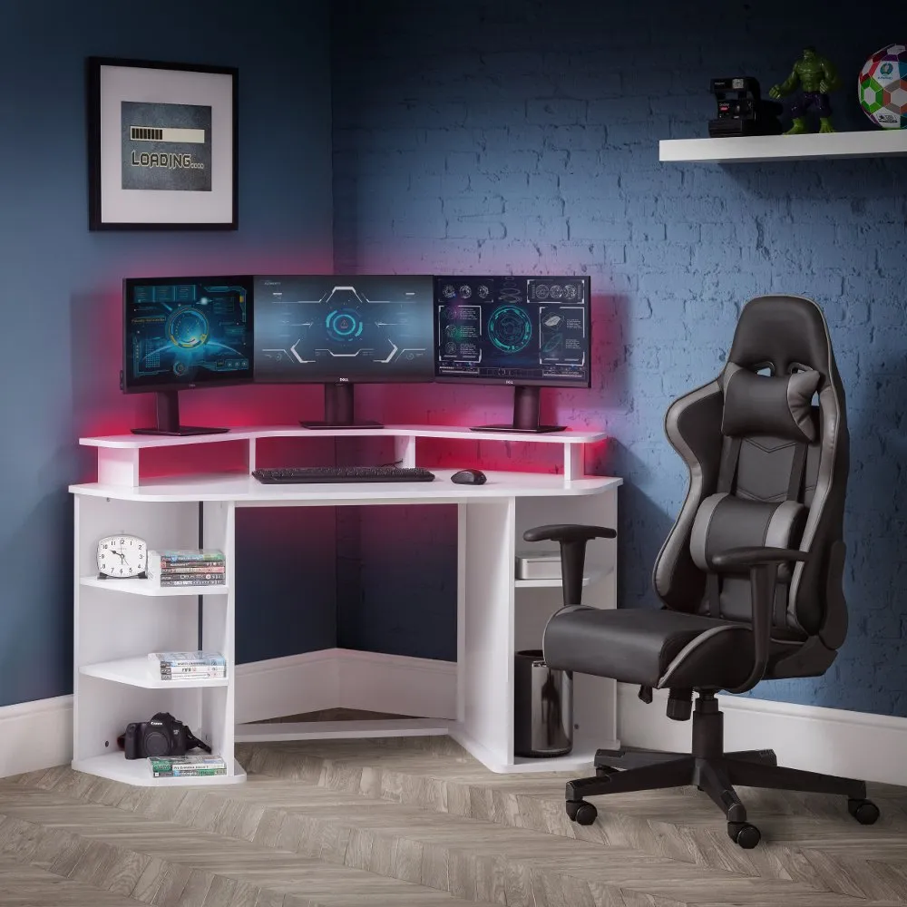 Orbit - Corner Gaming Desk - White - Wooden - Happy Beds 1