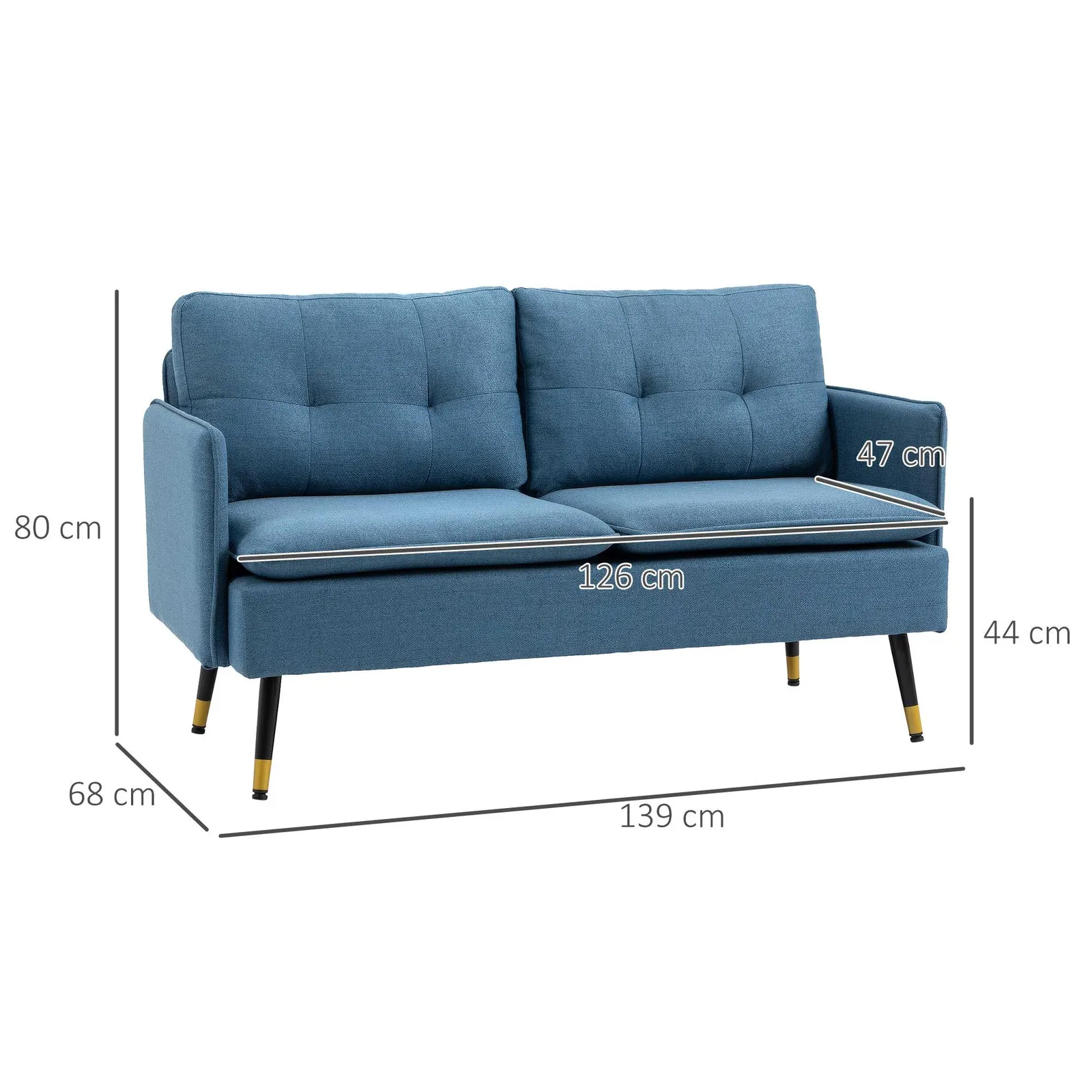 HOMCOM Two Seater Sofa with Steel Legs Button Tufted Backrest for Living Room in Blue 3