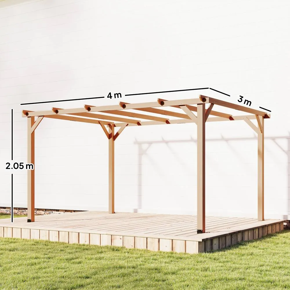 OUTSUNNY 4x3 m Garden Wooden Pergola Gazebo Grape Trellis, Maple Wood-effect in Natural 3