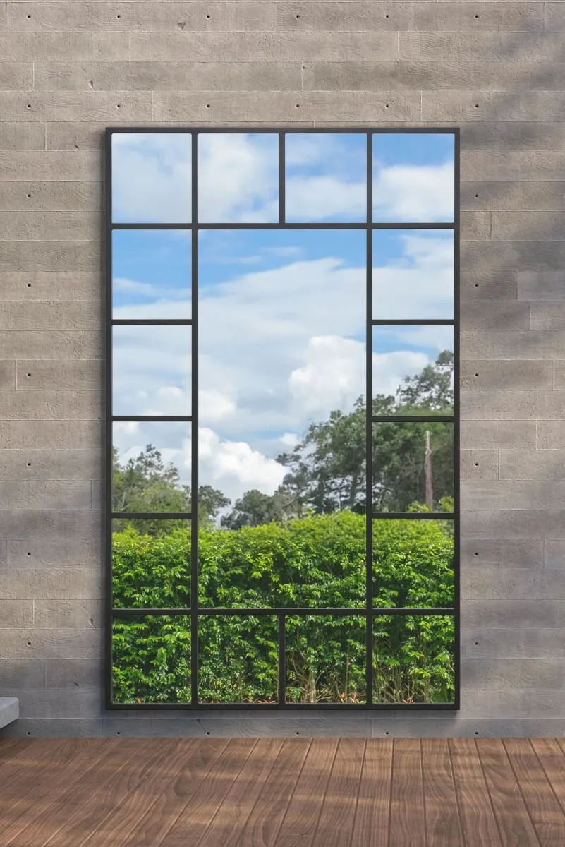 MirrorOutlet Black Modern Wall & Leaner Garden Mirror 71"x 43" 180x110cm