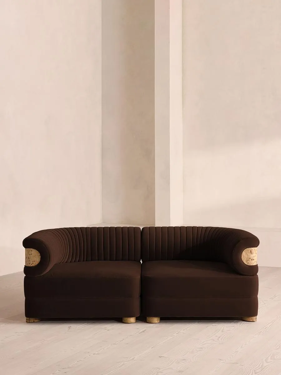 Caleb Modular Three Seater Sofa, Velvet, Chocolate, Blonde Burl