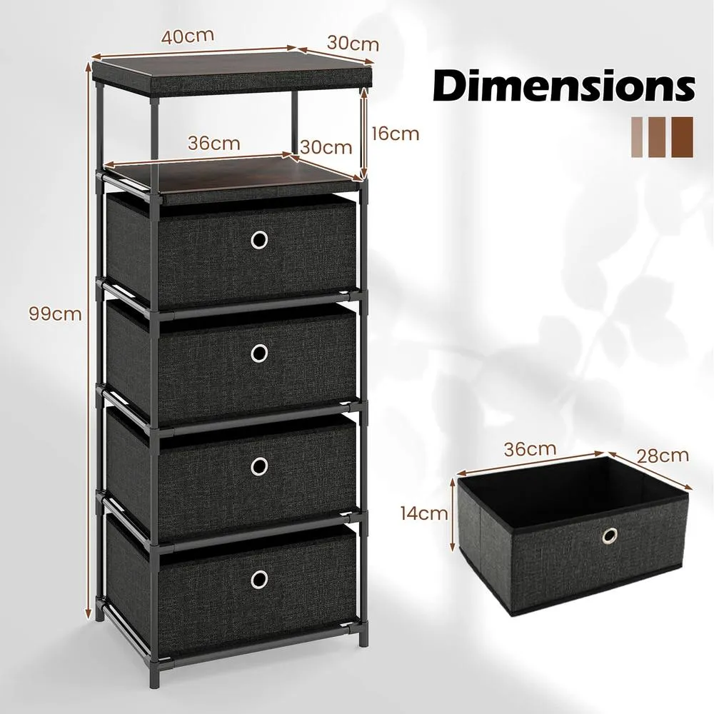 Costway Fabric Storage Tower Industrial Organizer Unit with 4 Drawers-Black in Black 2