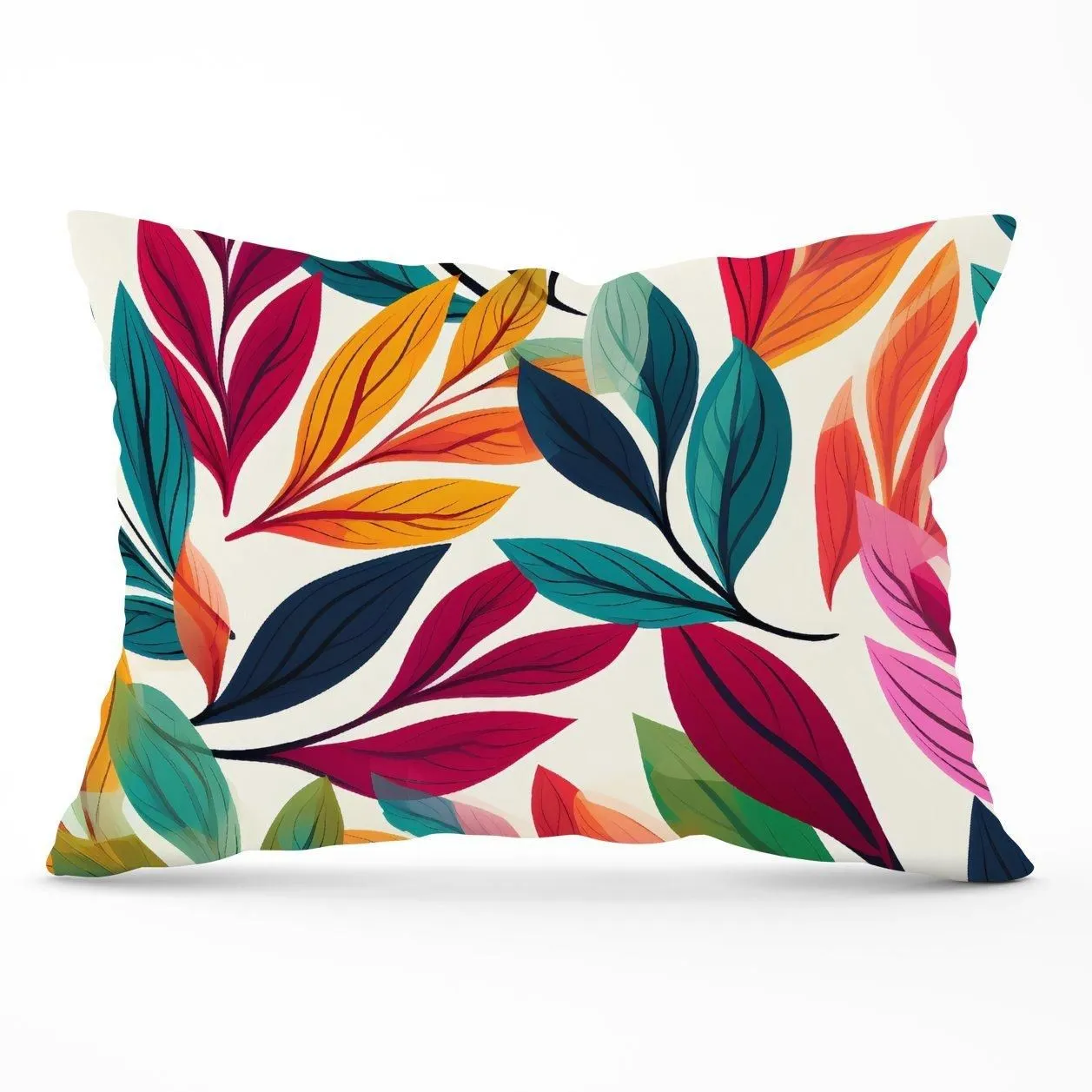 Warren Reed - Designer Bright Leaves Pattern Cushions in Orange