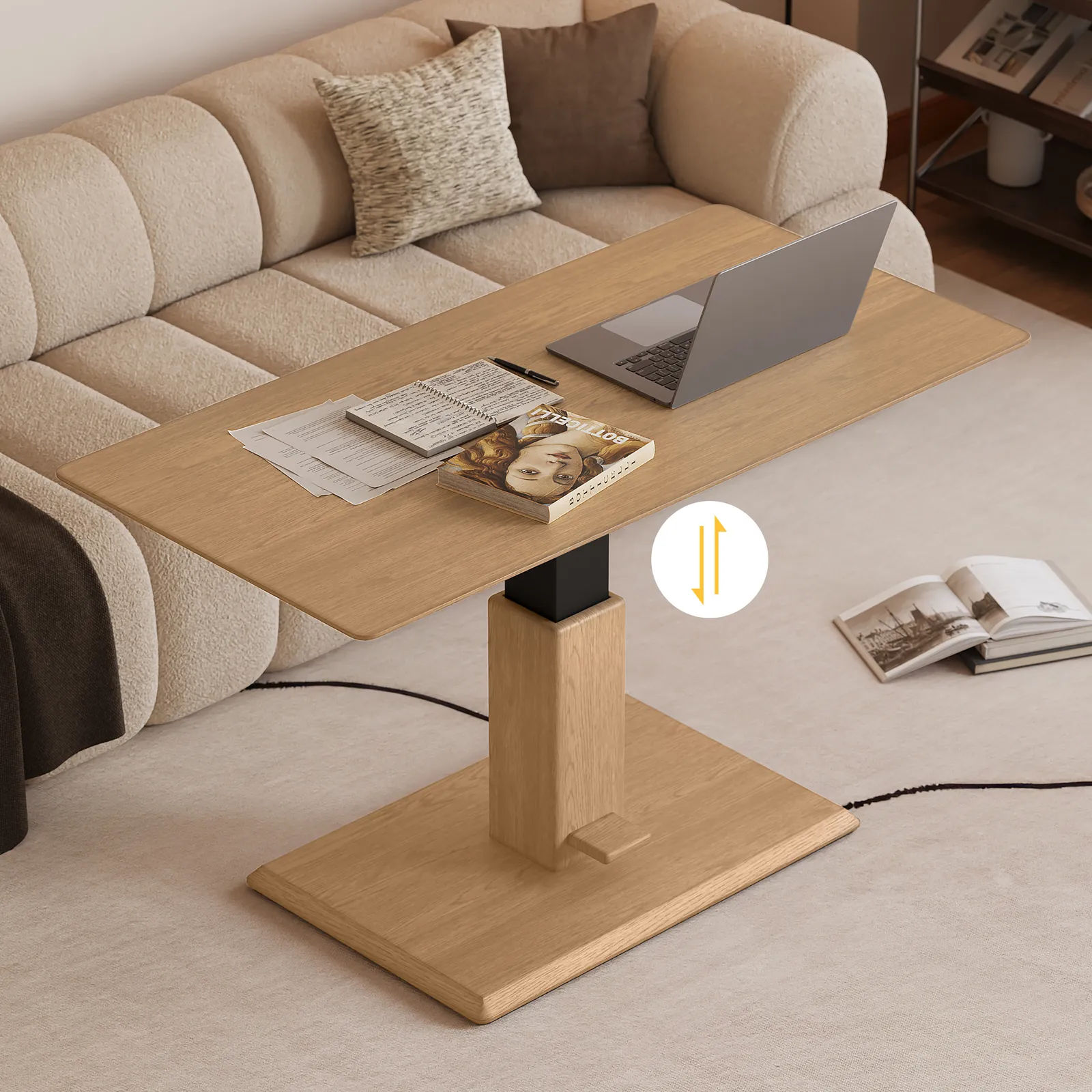 47" Natural Lift-Top Height-Adjustable Coffee Table