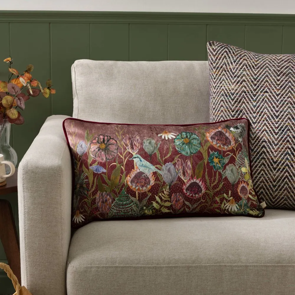 Wylder Meadow Bloom Blossom Printed Chenille Cushion in Purple