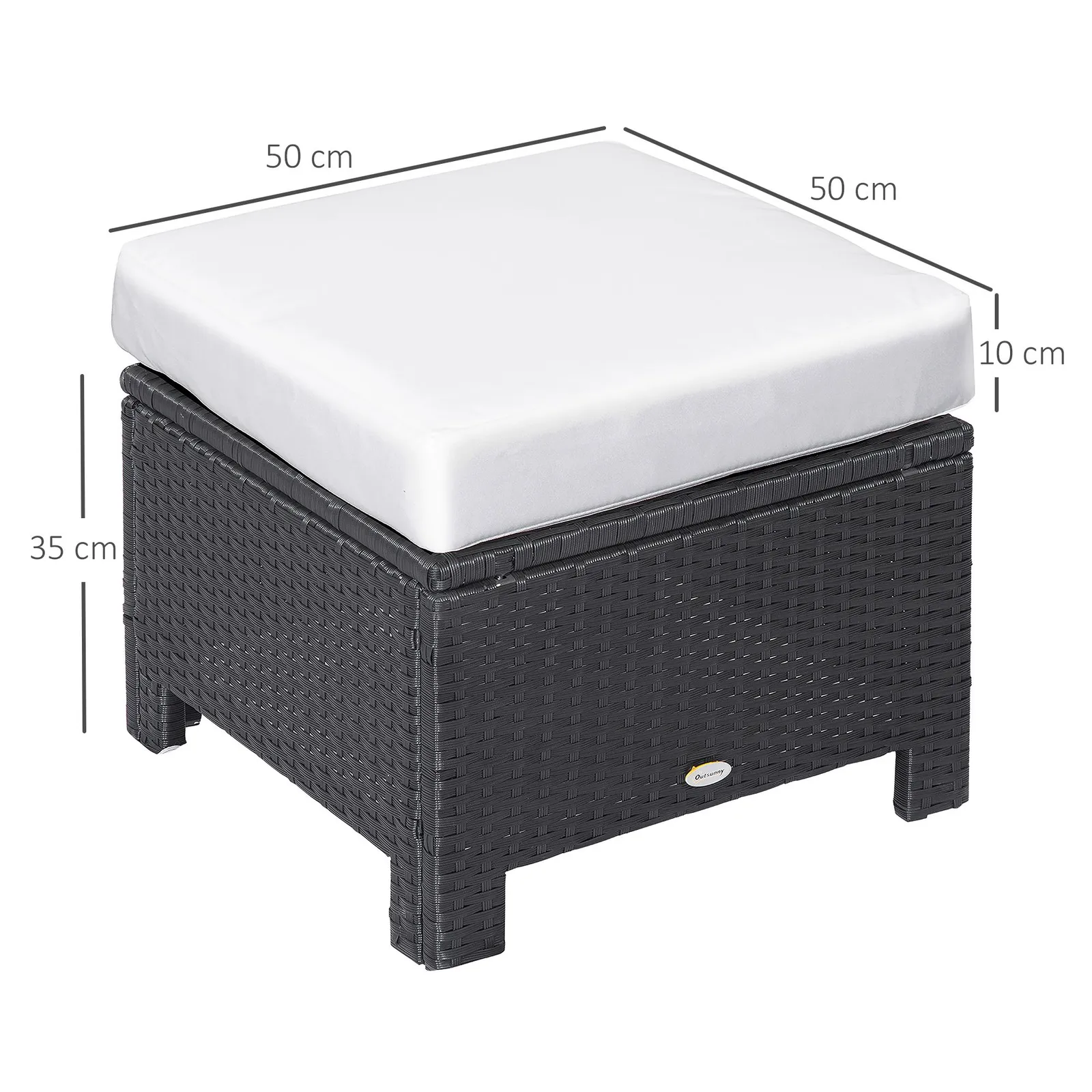 OUTSUNNY Rattan Footstool Wicker Ottoman w/ Padded Seat for Backyard Garden in Black 3
