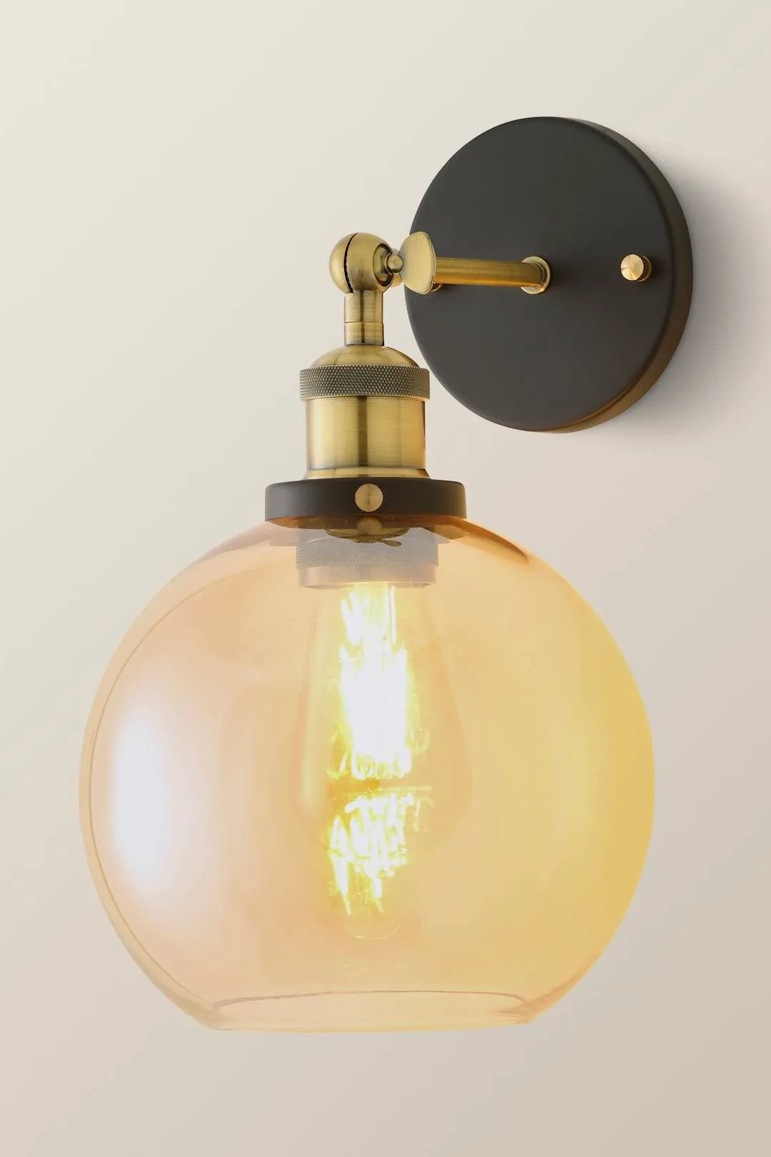 ValueLights Sheridan Industrial Clear Glass Bowl Gold Trim Black Wall Light in Orange 3